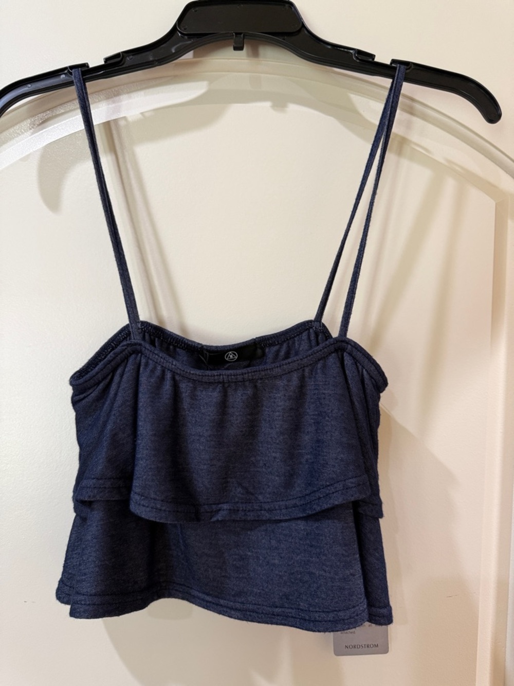 Missguided Navy Double Ruffle Spaghetti Strap Crop Top